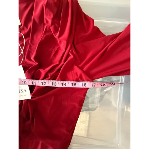 MISA Los Angeles Red Teget Dress Knot Front Bell Sleeves V Neck Draped Ruched‎ S - Picture 12 of 12